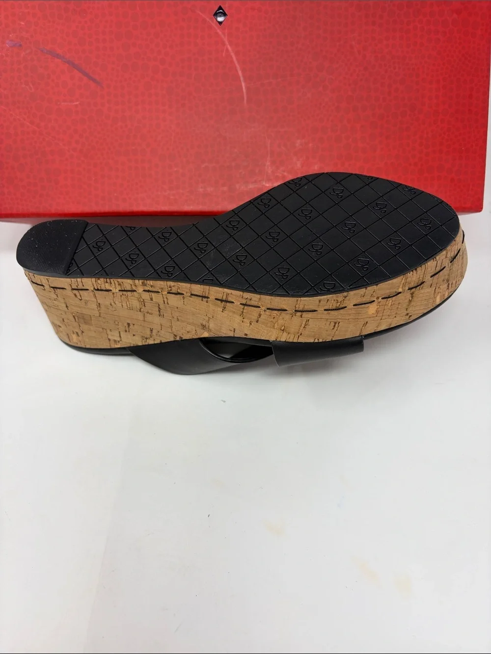 Donald J. Pliner Black Leather Cork Wedge Slide Sandals Size 7